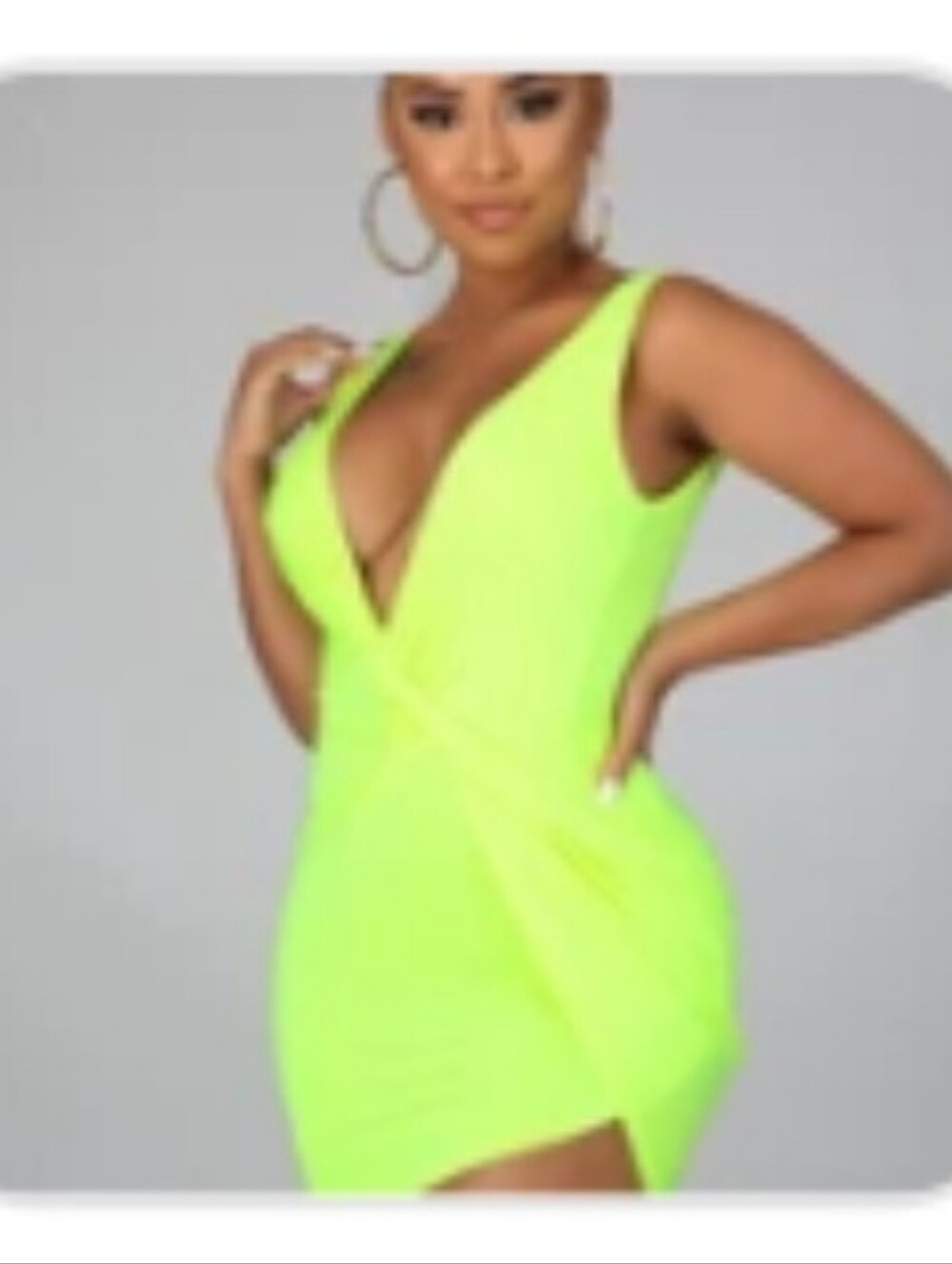 Neon Green Plunge Wrap Bodycon Dress